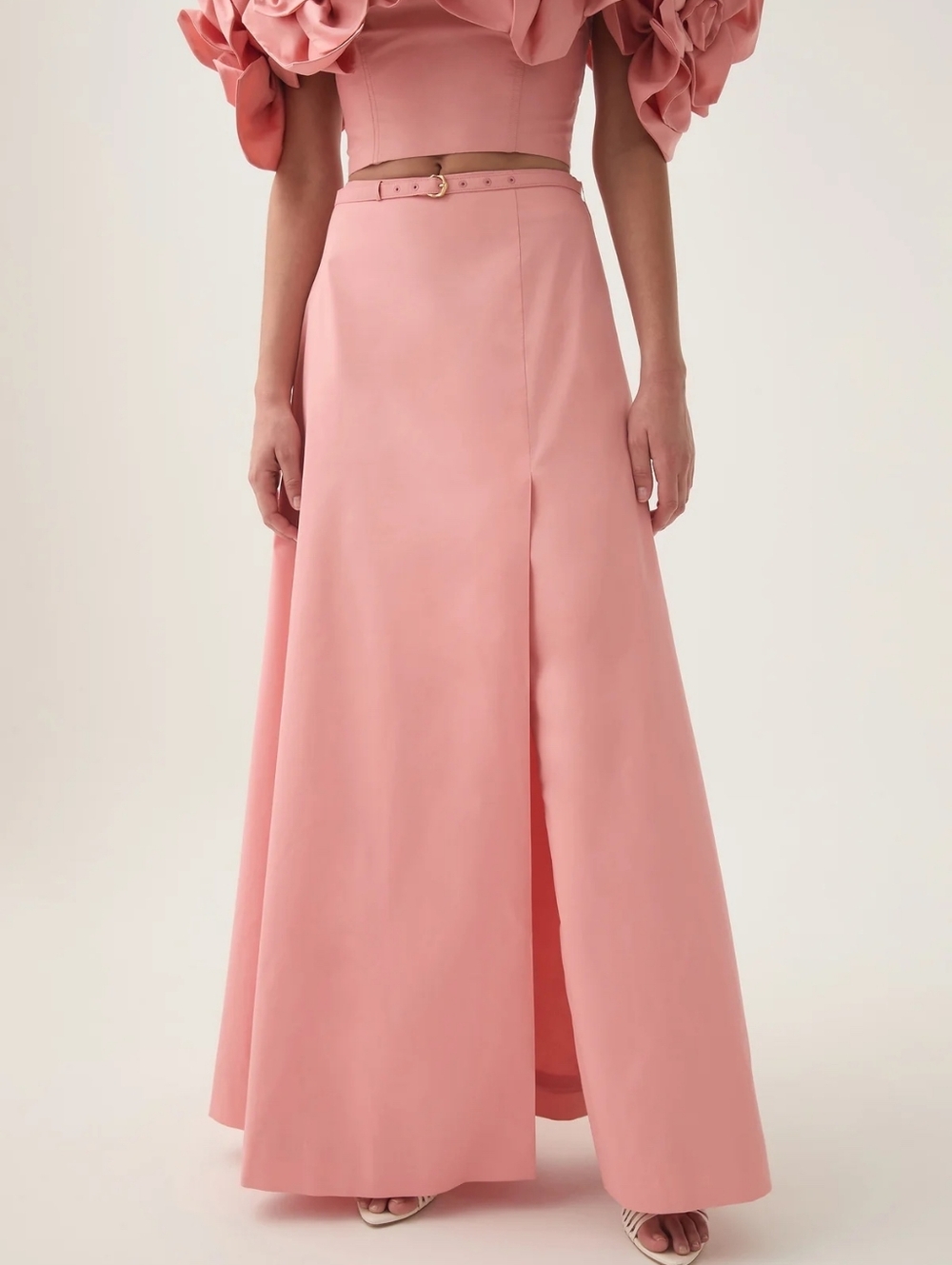 AJE Etta belted wrap-effect taffeta maxi skirt